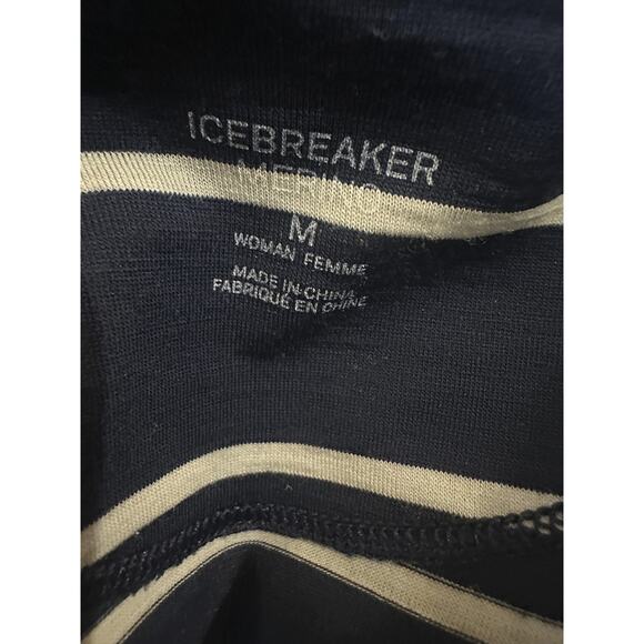 Icebreaker Bliss Wrap Merino Wool Cardigan Navy White Striped Tie Button Medium - Picture 15 of 16